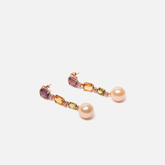 Muticolor Stone 18k Gold Drop Earring
