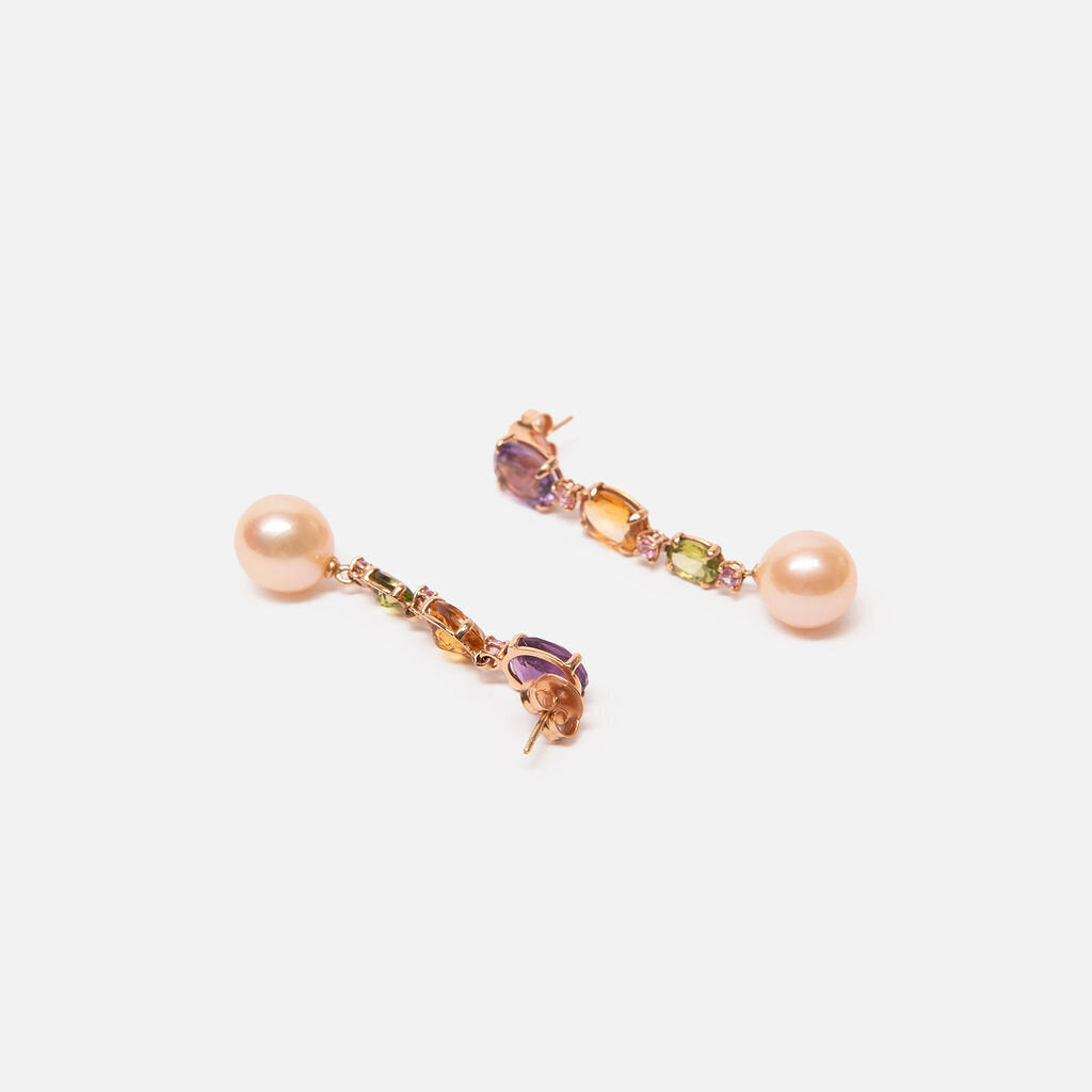 Muticolor Stone 18k Gold Drop Earring