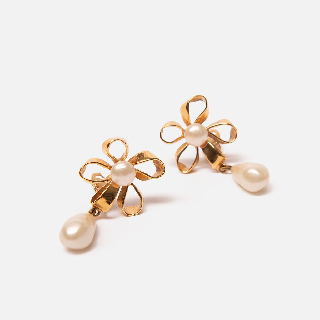 Chanel Pearl Floral Drop Earrings