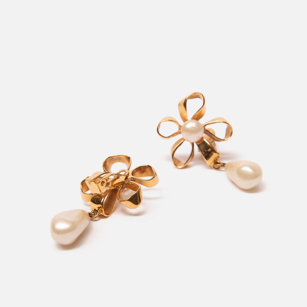 Chanel Pearl Floral Drop Earrings