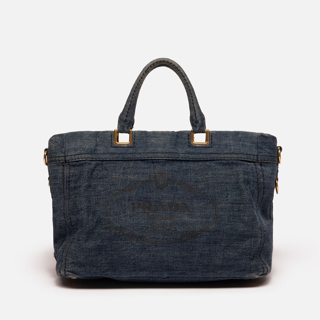 Prada Blue Denim Canapa Tote w/Strap