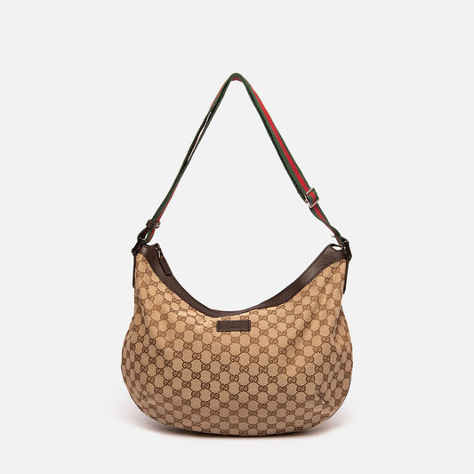 Gucci Monogram Canvas Half Moon Hobo w/Red & Green Strap