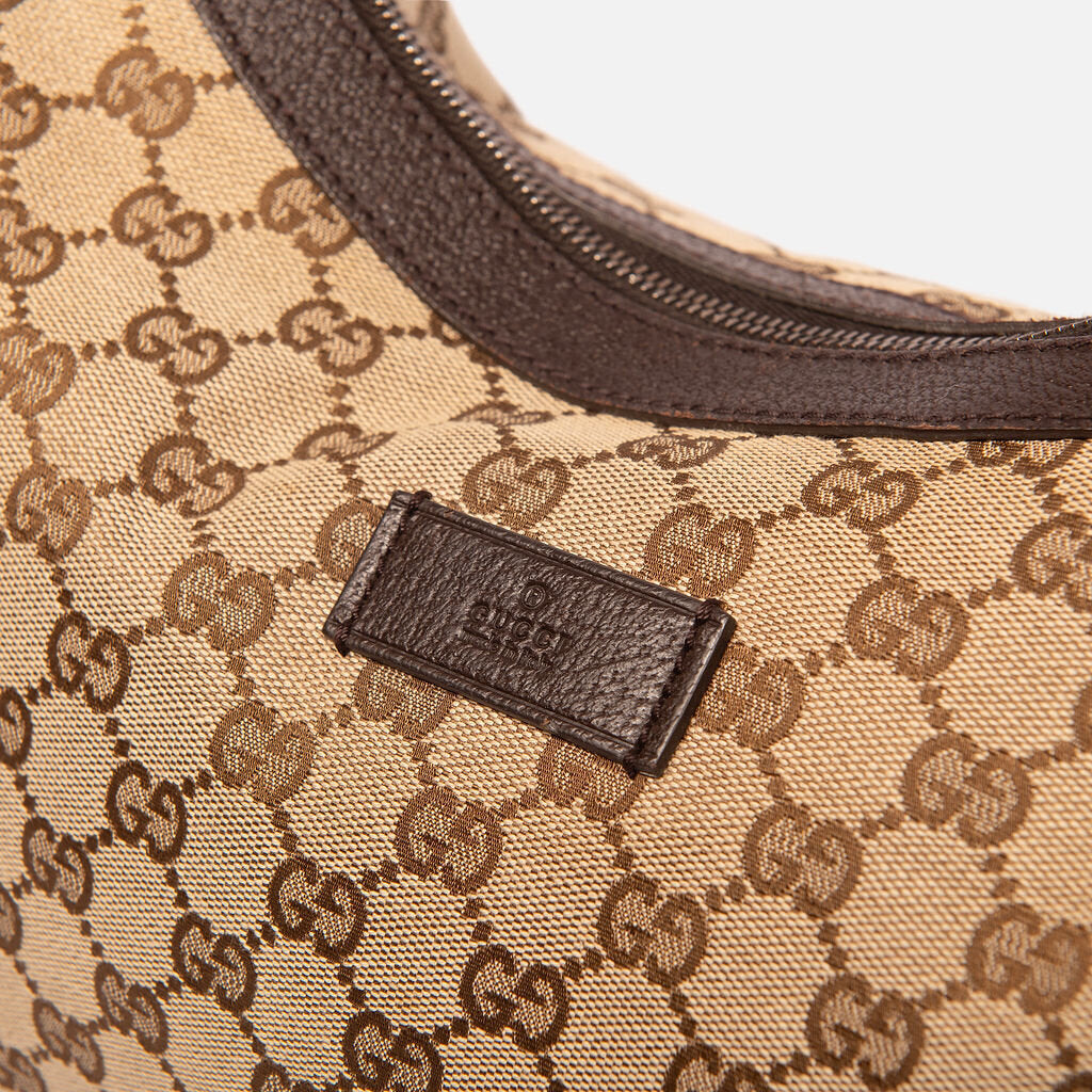 Gucci Monogram Canvas Half Moon Hobo w/Red & Green Strap