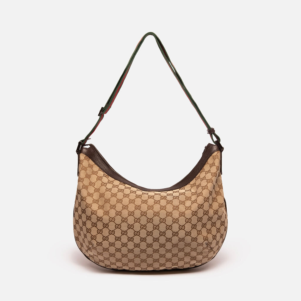 Gucci Monogram Canvas Half Moon Hobo w/Red & Green Strap