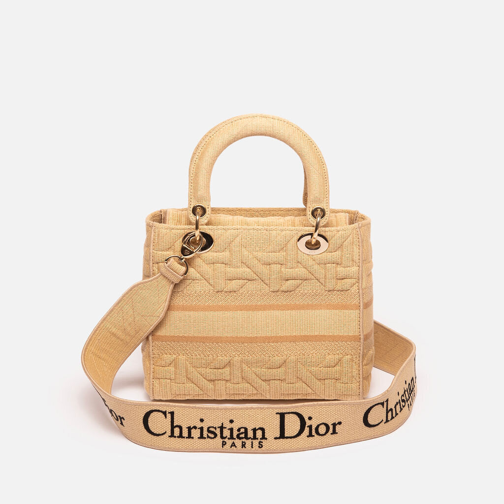 Dior Medium Beige Graphic Cannage Embroidery D-Lite Lady