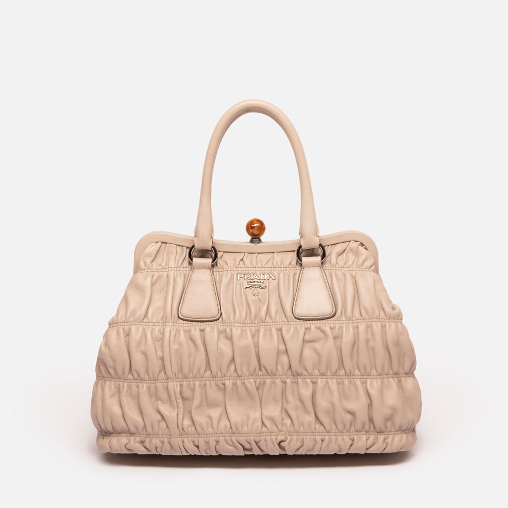 Prada Nappa Ruched Grey Leather Bag