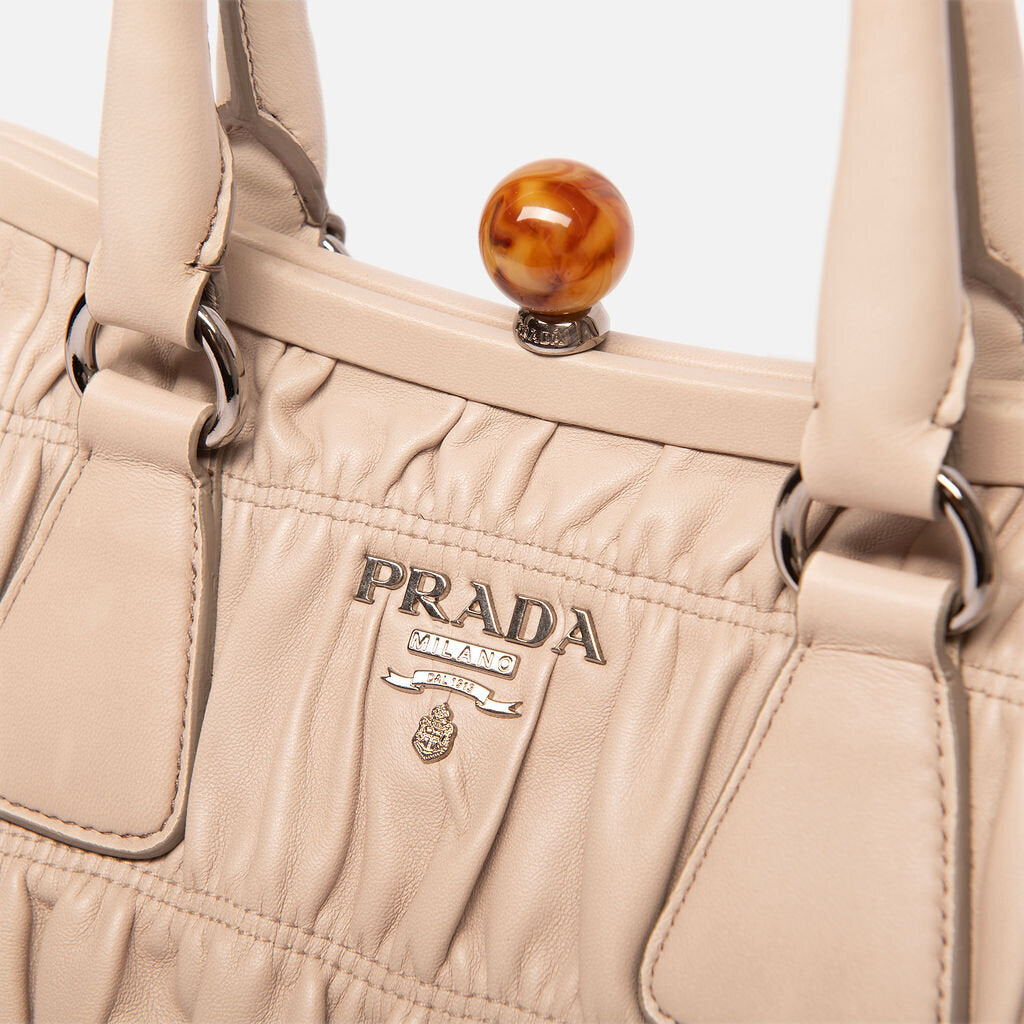 Prada Nappa Ruched Grey Leather Bag