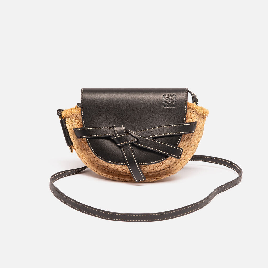 Loewe Black Leather & Raffia Gate Mini