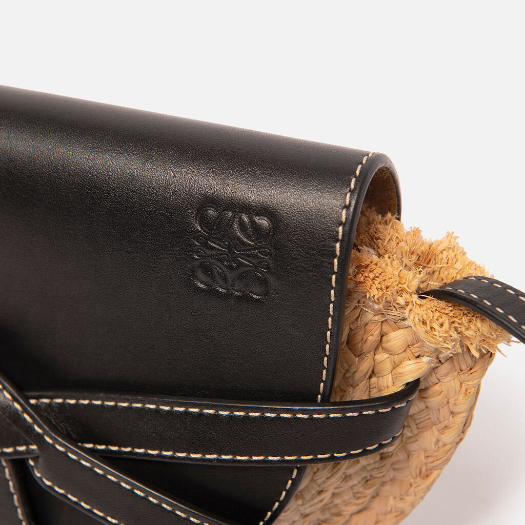 Loewe Black Leather & Raffia Gate Mini
