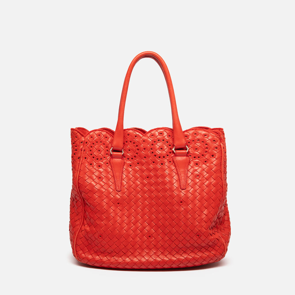 Bottega Veneta Red Intrecciato Scalloped Tote