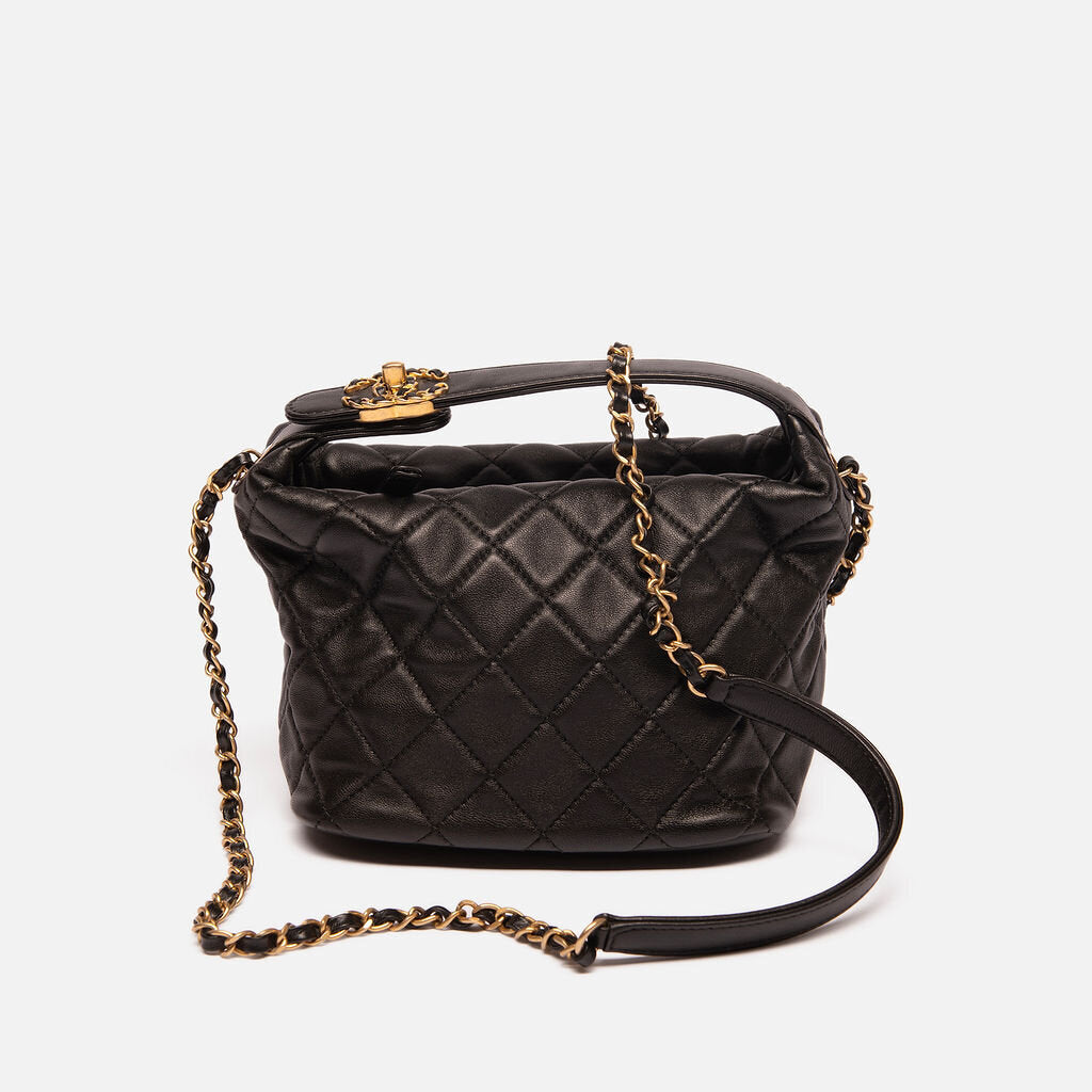 Chanel Black Quilted Perfect Meeting Turnlock Hobo