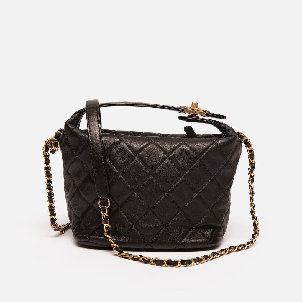 Chanel Black Quilted Perfect Meeting Turnlock Hobo