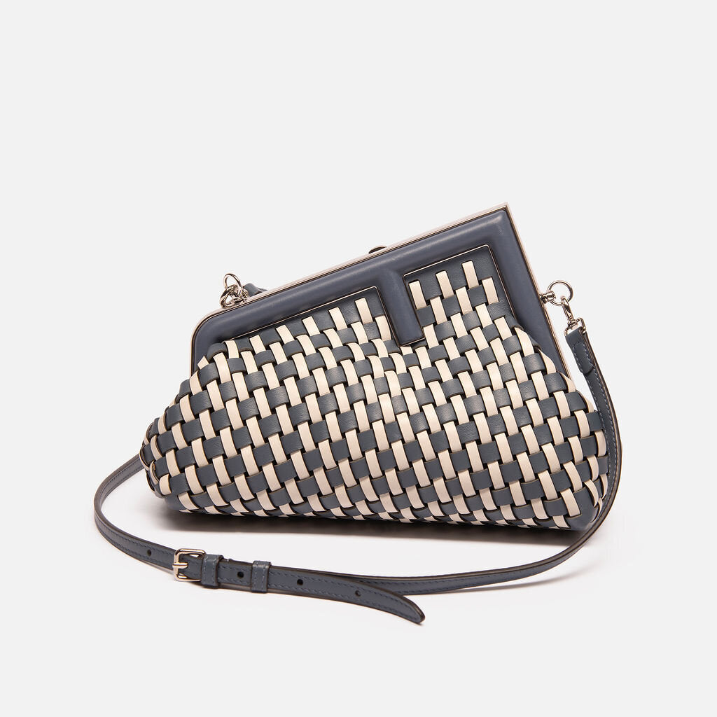 Fendi Blue & White Woven Leather First Bag