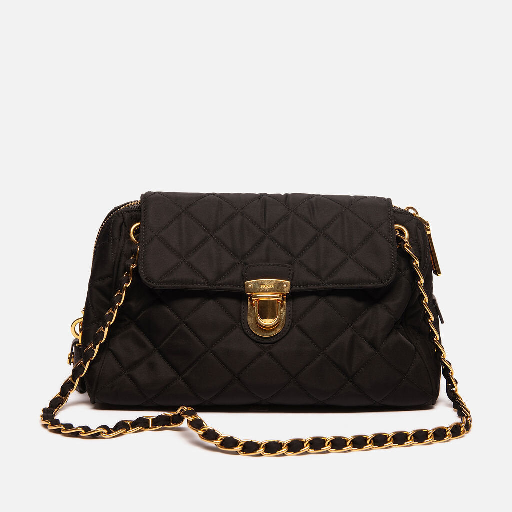 Prada Black Nylon Quilted Shoulder Bag