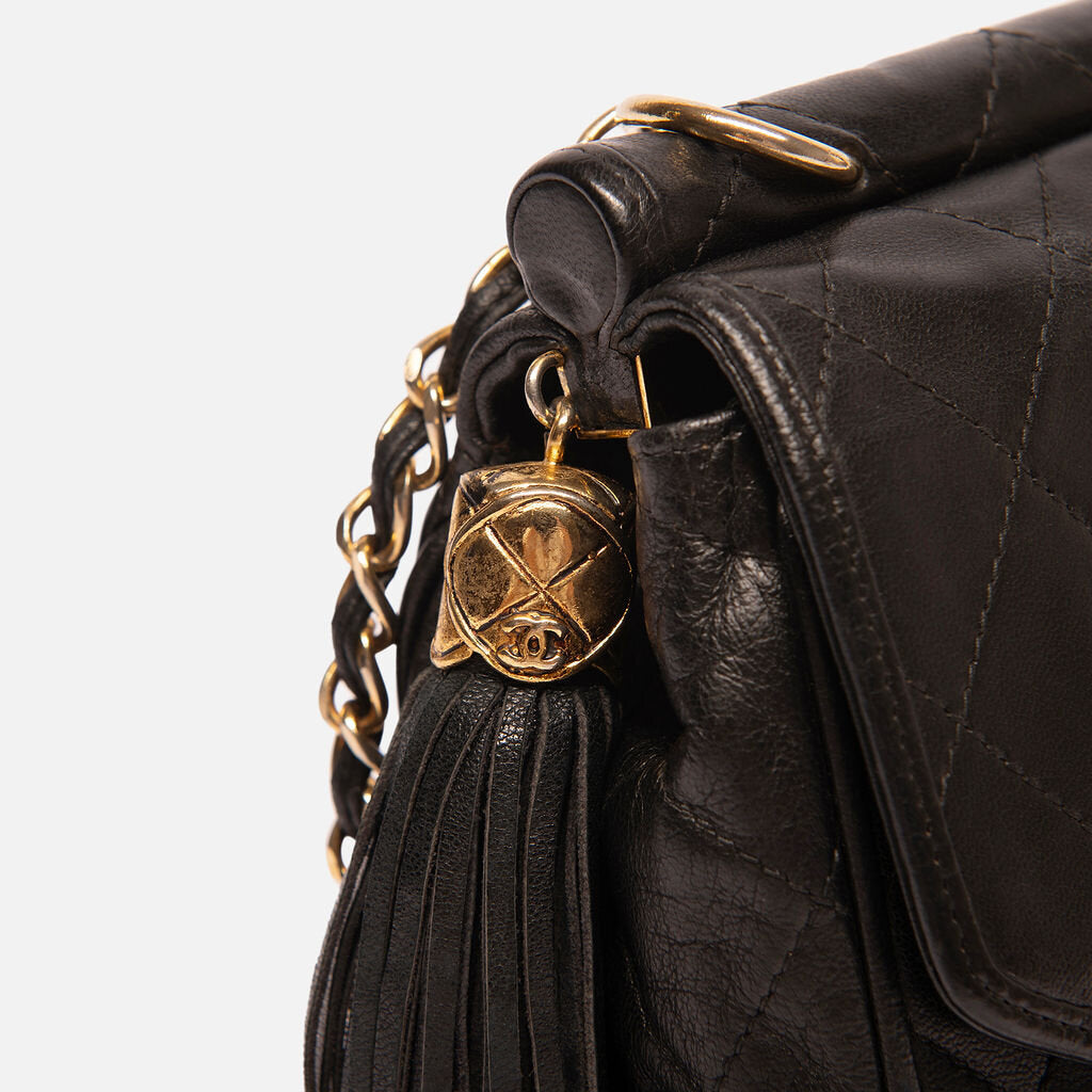 Chanel Vintage Black Quilted Lambskin Envelope Flap Saddle
