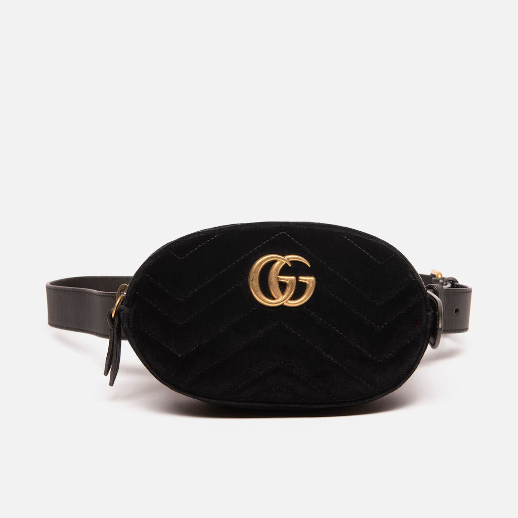 Gucci Black Velvet GG Mini Belt Bag
