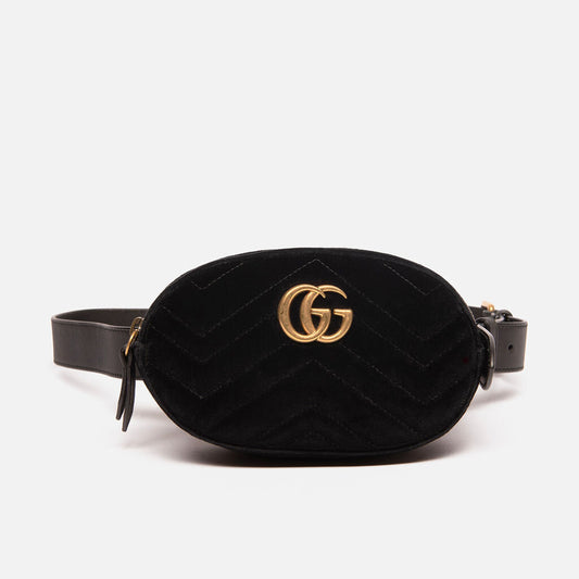 Gucci Black Velvet GG Mini Belt Bag