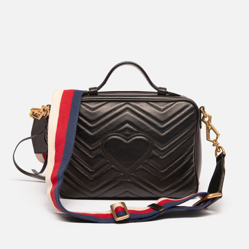 Gucci Black Leather Marmont Top Handle w/Crossbody Strap