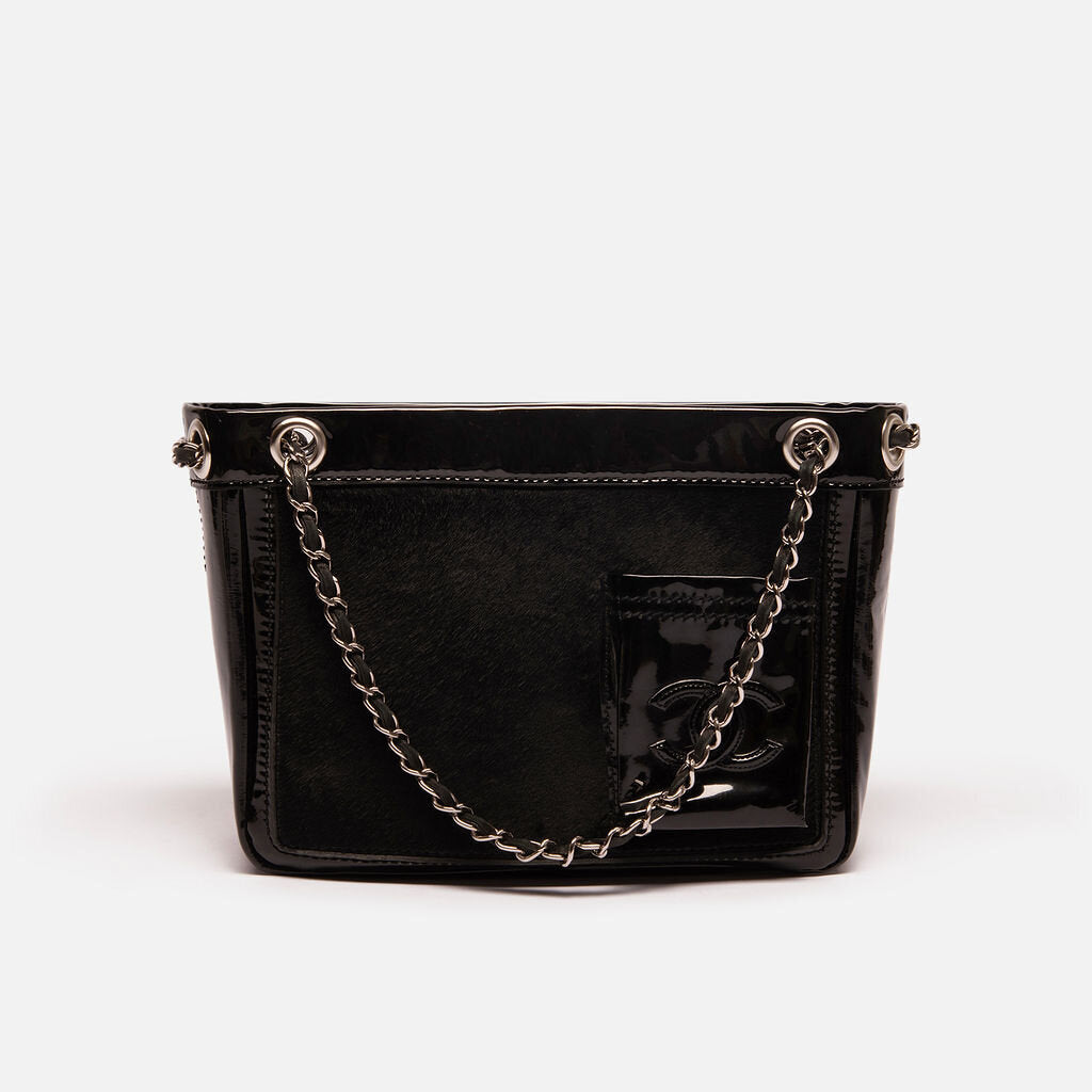Chanel Black Patent & Animal Hair Tote