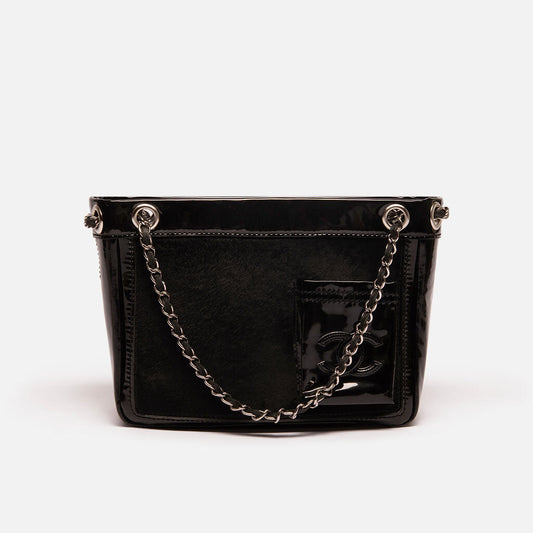 Chanel Black Patent & Animal Hair Tote