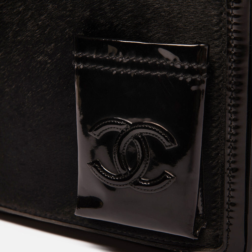 Chanel Black Patent & Animal Hair Tote