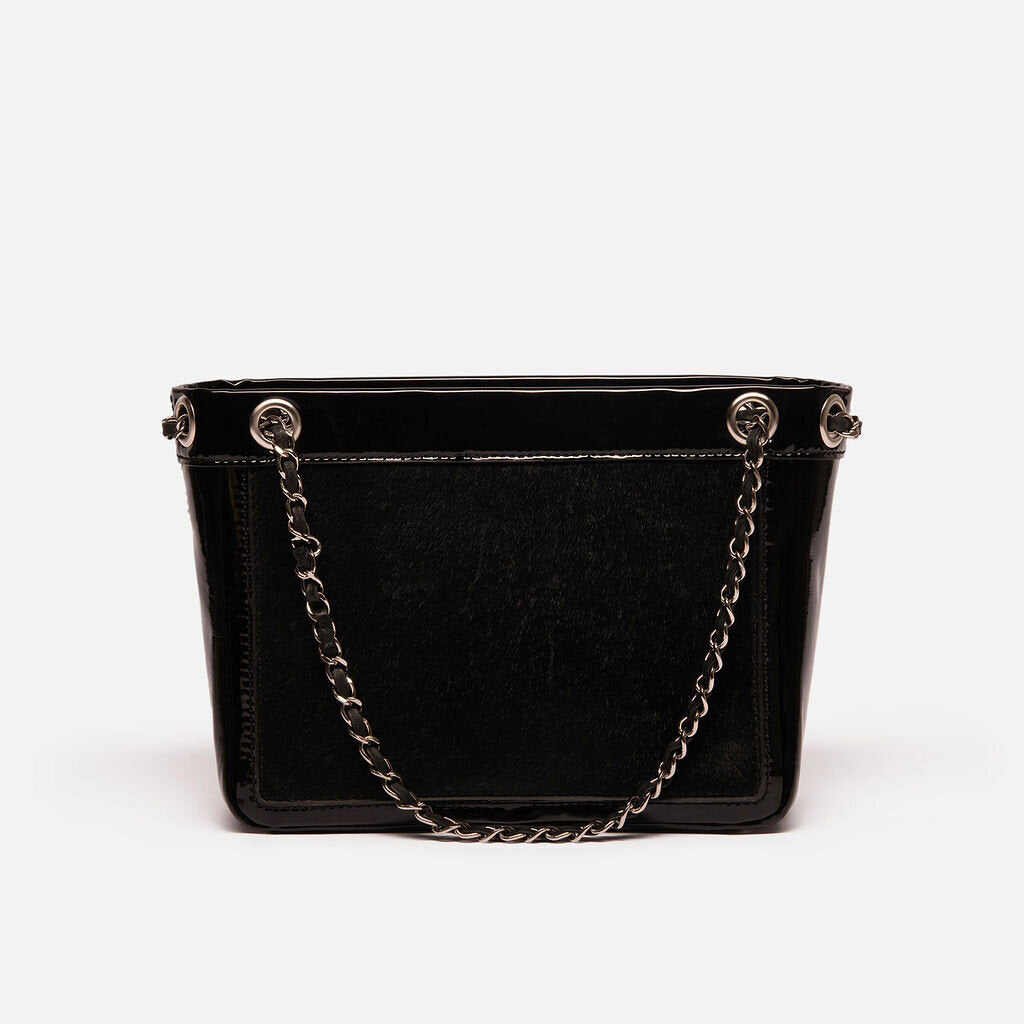Chanel Black Patent & Animal Hair Tote