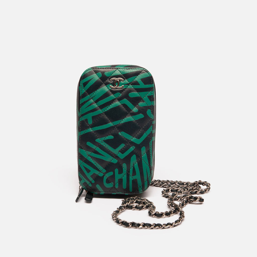 Chanel Black & Green Leather Coco Neige Phone Case (2021)