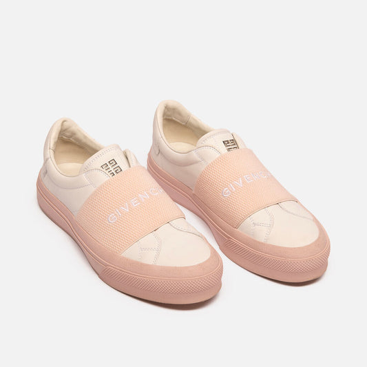 Givenchy White Leather Pink Accent Slip On Sneaker