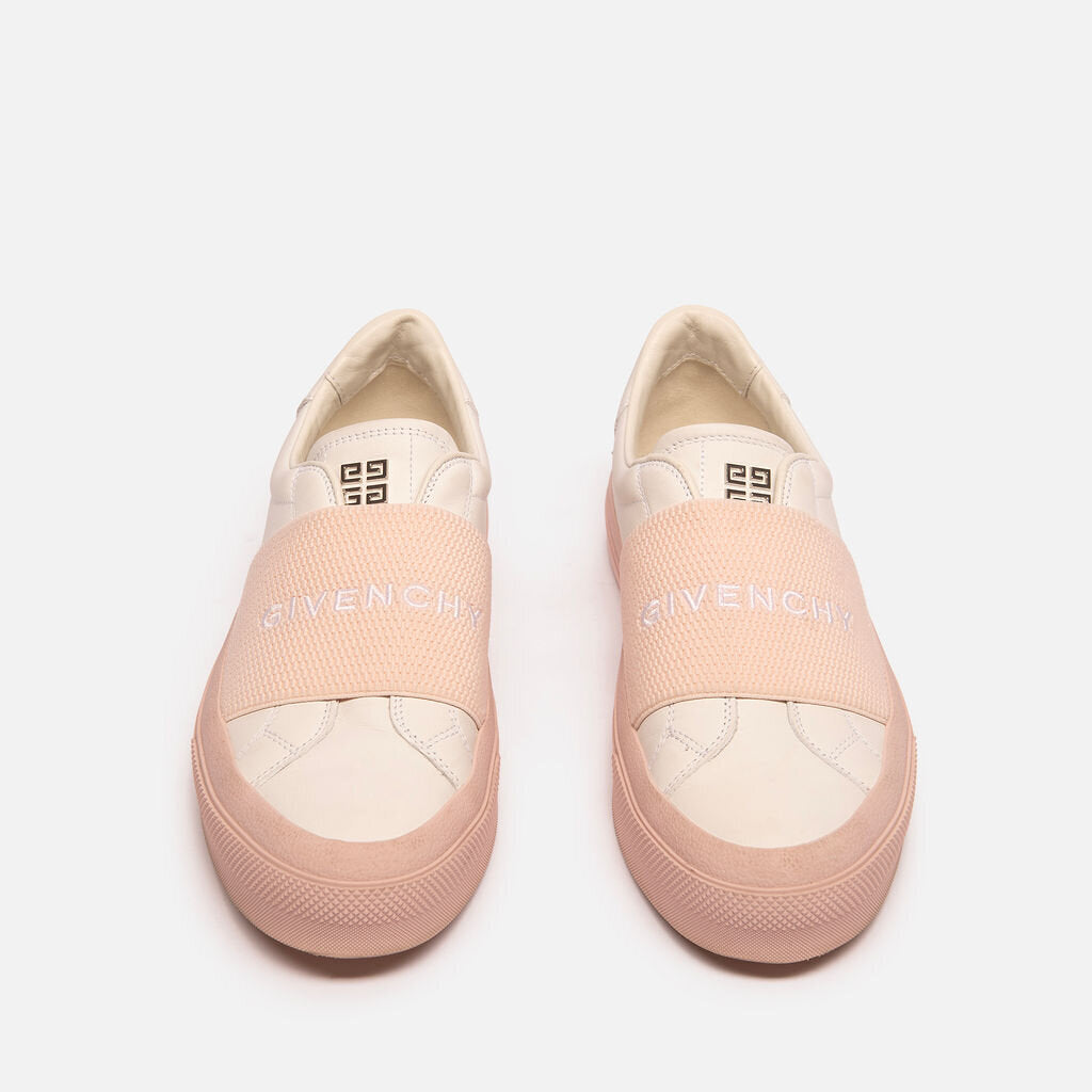 Givenchy White Leather Pink Accent Slip On Sneaker