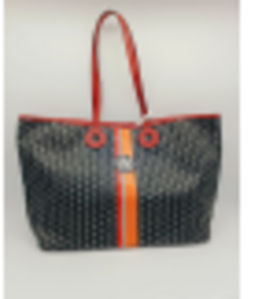 Black Monogram Red & Orange Stripe Tote
