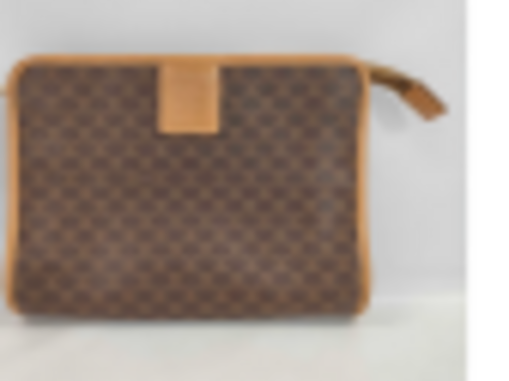 Brown Macadam Leather Clutch