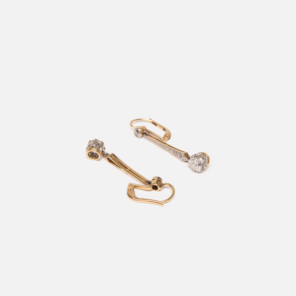 Neil Lane Vintage Art Nouveau-style Two Tone Gold Old European Cut Diamond Drop Earrings