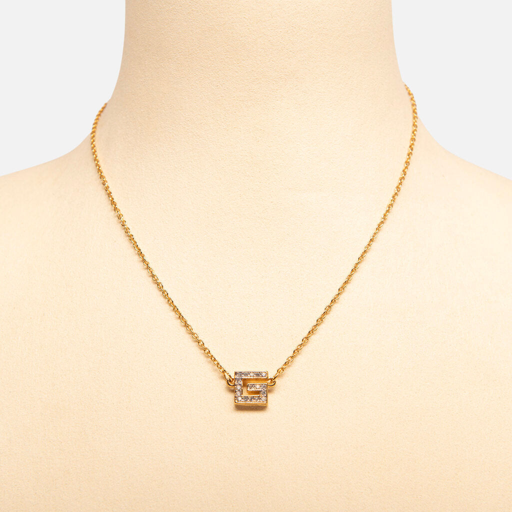 Givenchy Gold Tone Crystal Square G Necklace