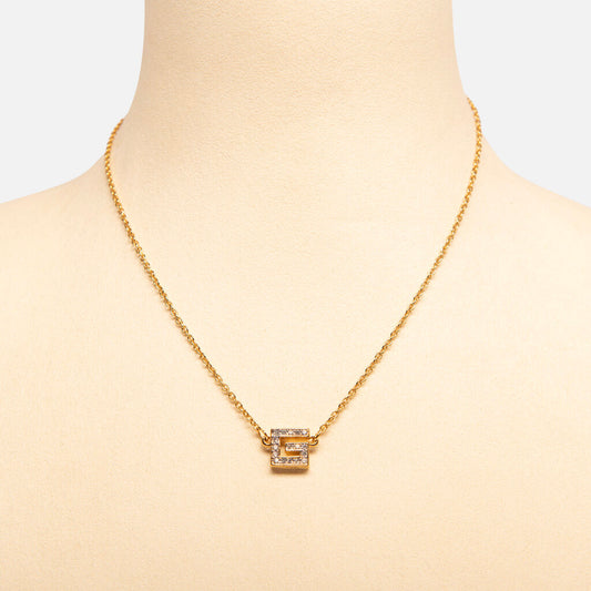 Givenchy Gold Tone Crystal Square G Necklace