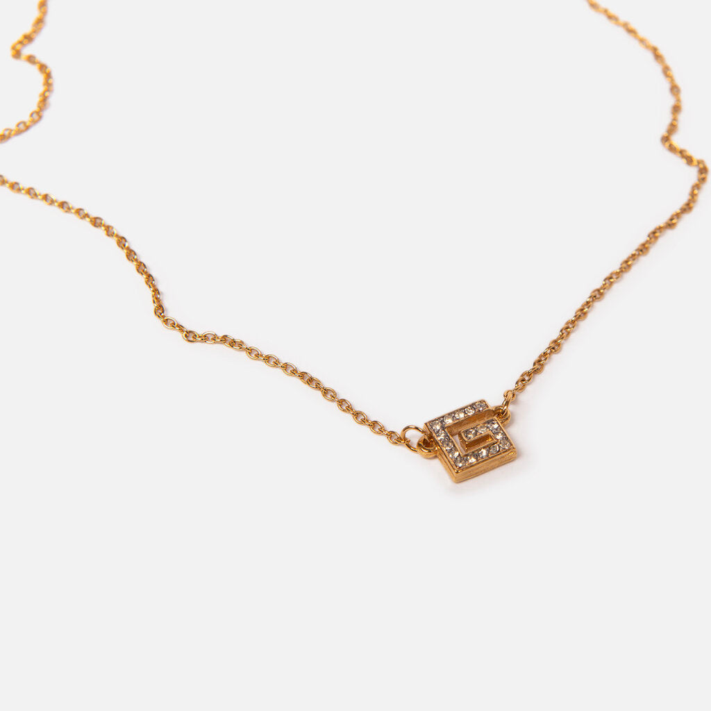 Givenchy Gold Tone Crystal Square G Necklace