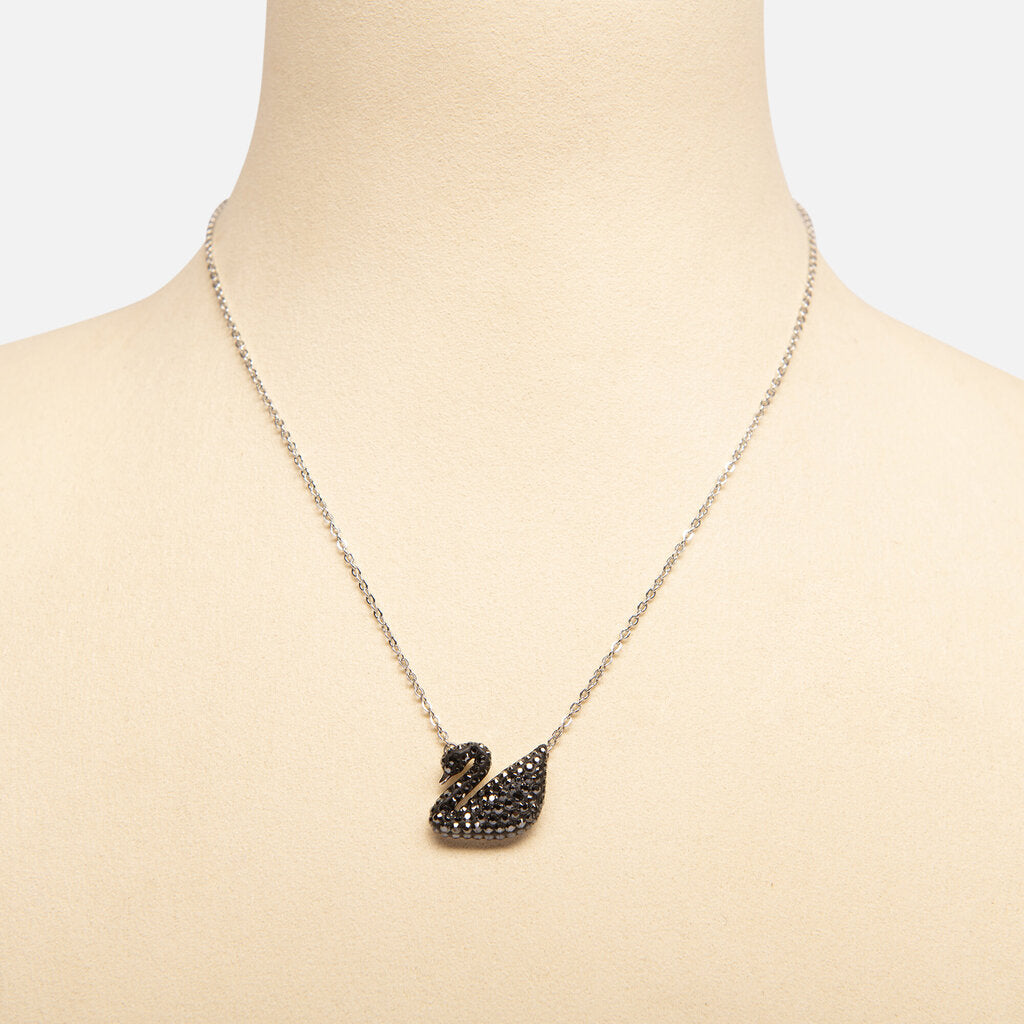 Swarovski Black Crysal Pave Swan Pendant Necklace