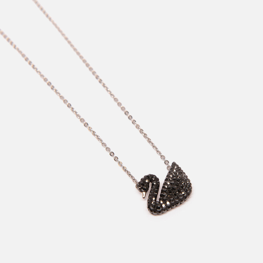 Swarovski Black Crysal Pave Swan Pendant Necklace