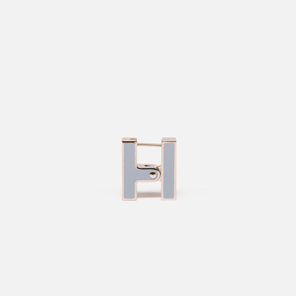 Hermes Palladium-Finish Blue Enamel Habascule Single Earring