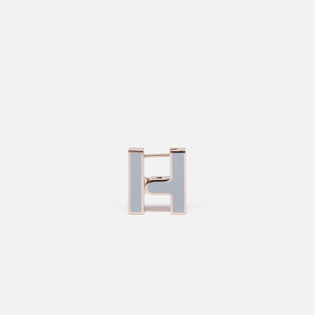 Hermes Palladium-Finish Blue Enamel Habascule Single Earring