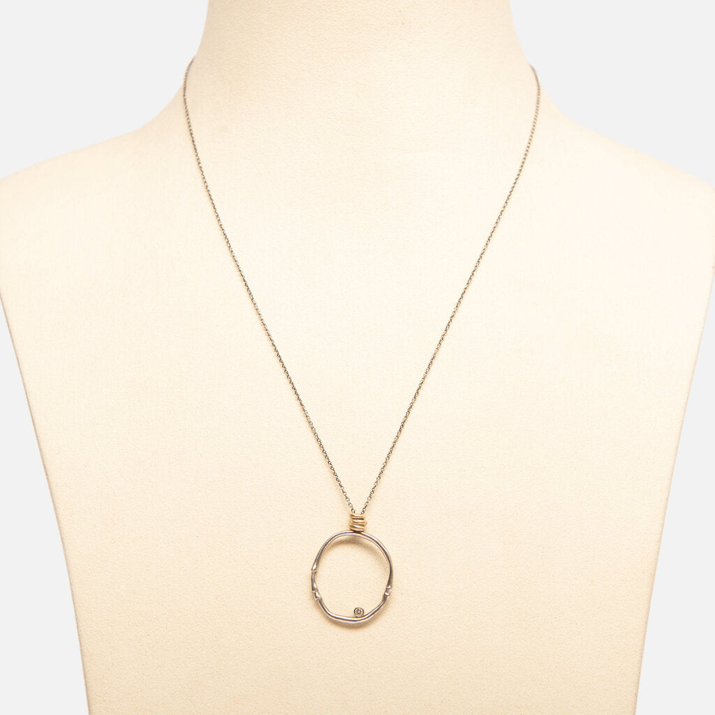 Jamie Joseph Sterling Silver + 14k Gold Halo Necklace With Single Diamond