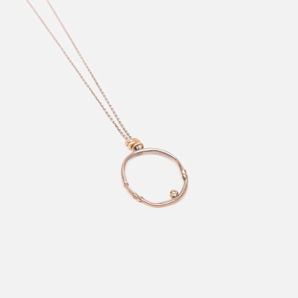 Jamie Joseph Sterling Silver + 14k Gold Halo Necklace With Single Diamond