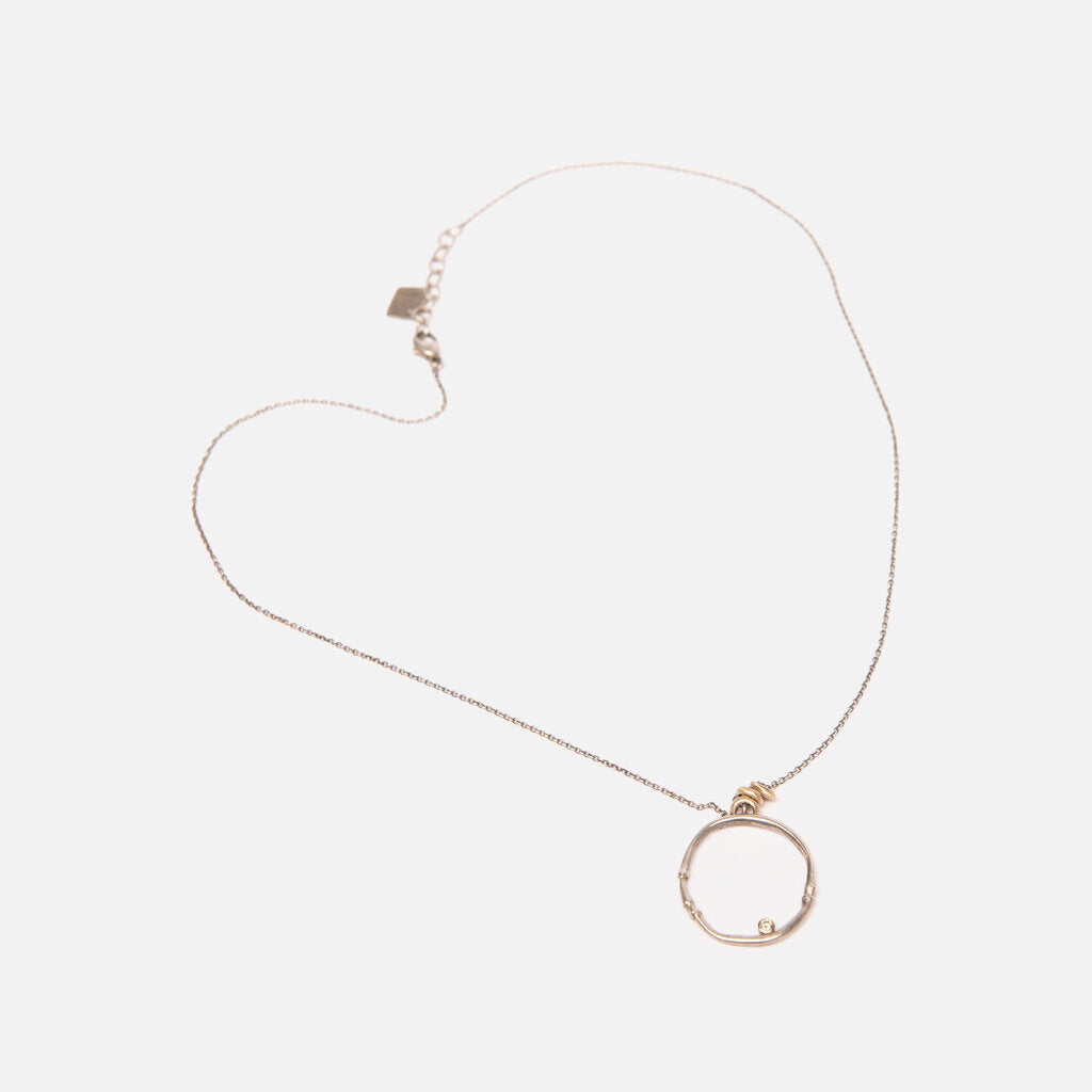 Jamie Joseph Sterling Silver + 14k Gold Halo Necklace With Single Diamond