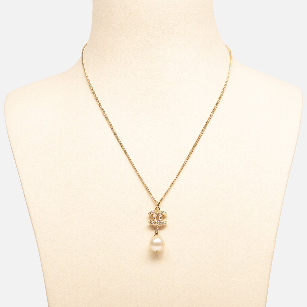 Chanel Silver Pearl Drop Necklace