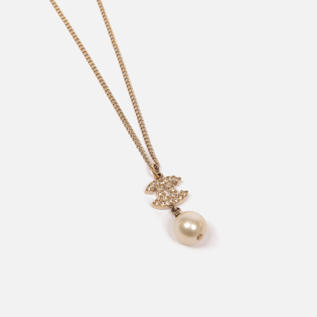 Chanel Silver Pearl Drop Necklace