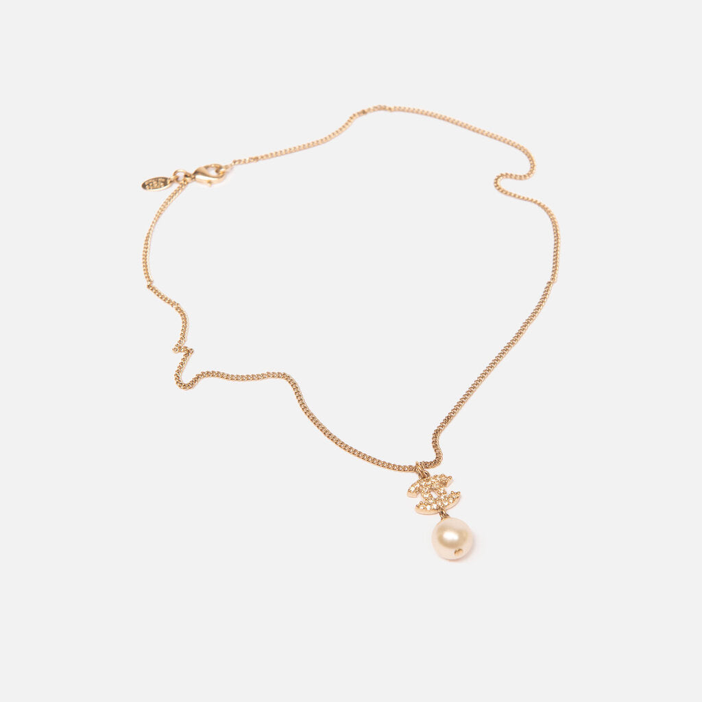 Chanel Silver Pearl Drop Necklace