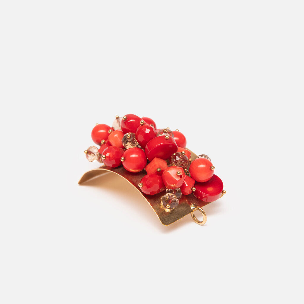 Vintage Gold Tone Cuff With Red Beads And Matching Pendant