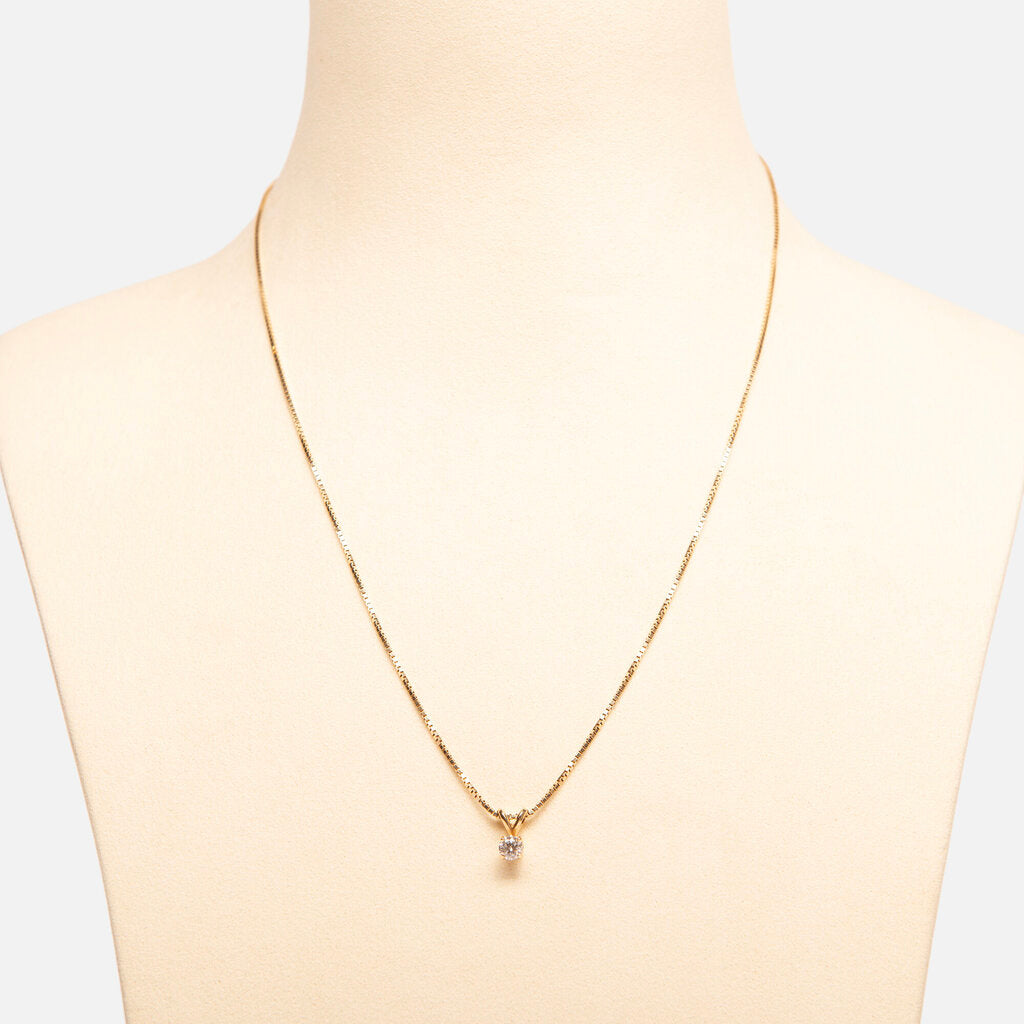 14k Yellow Gold Solitaire Diamond Pendant Necklace