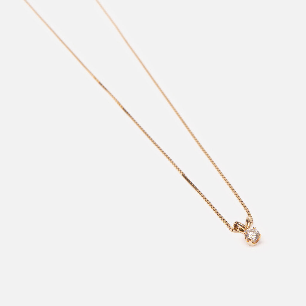 14k Yellow Gold Solitaire Diamond Pendant Necklace