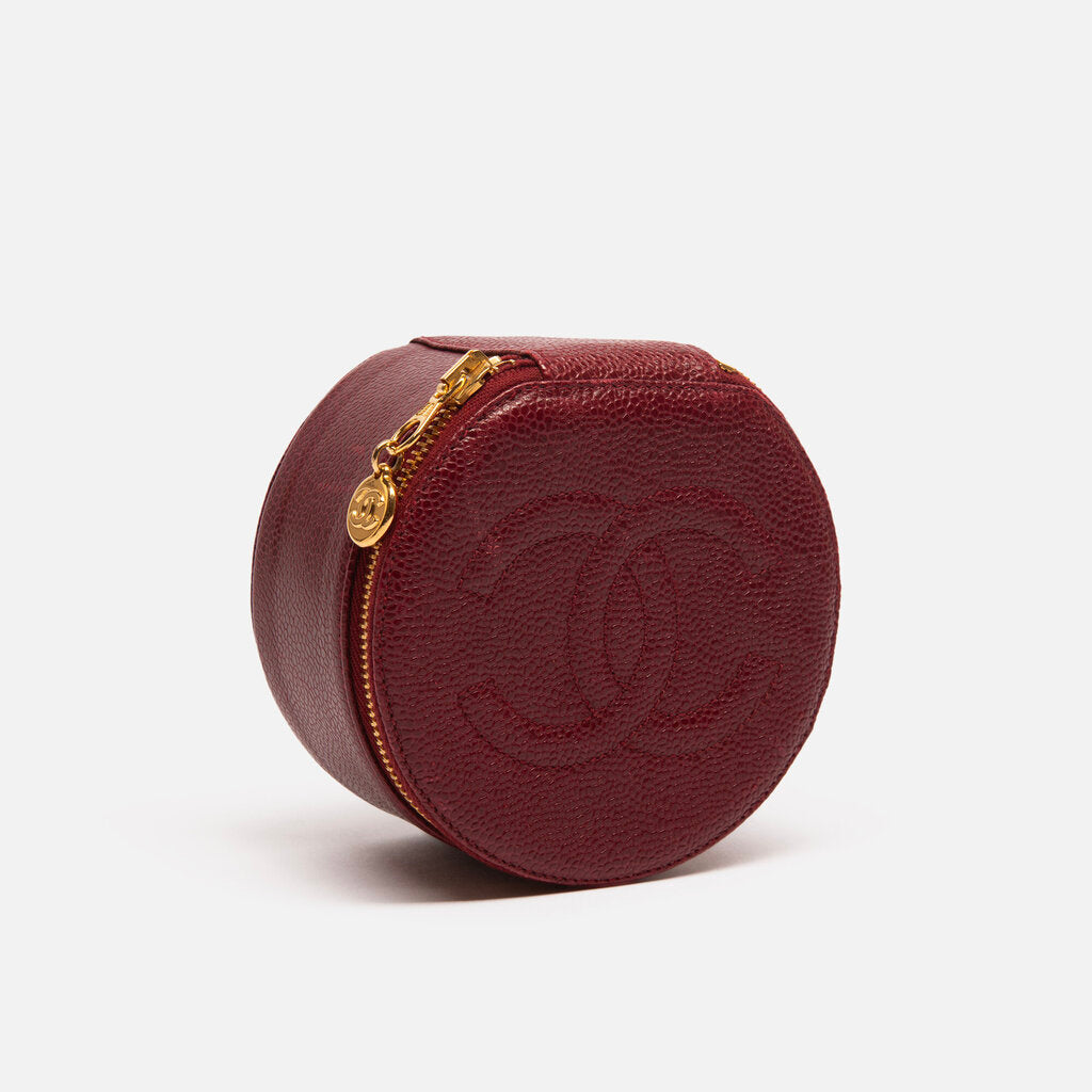 Chanel Oxblood Caviar Round Jewelry Case