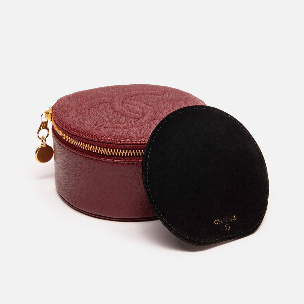 Chanel Oxblood Caviar Round Jewelry Case